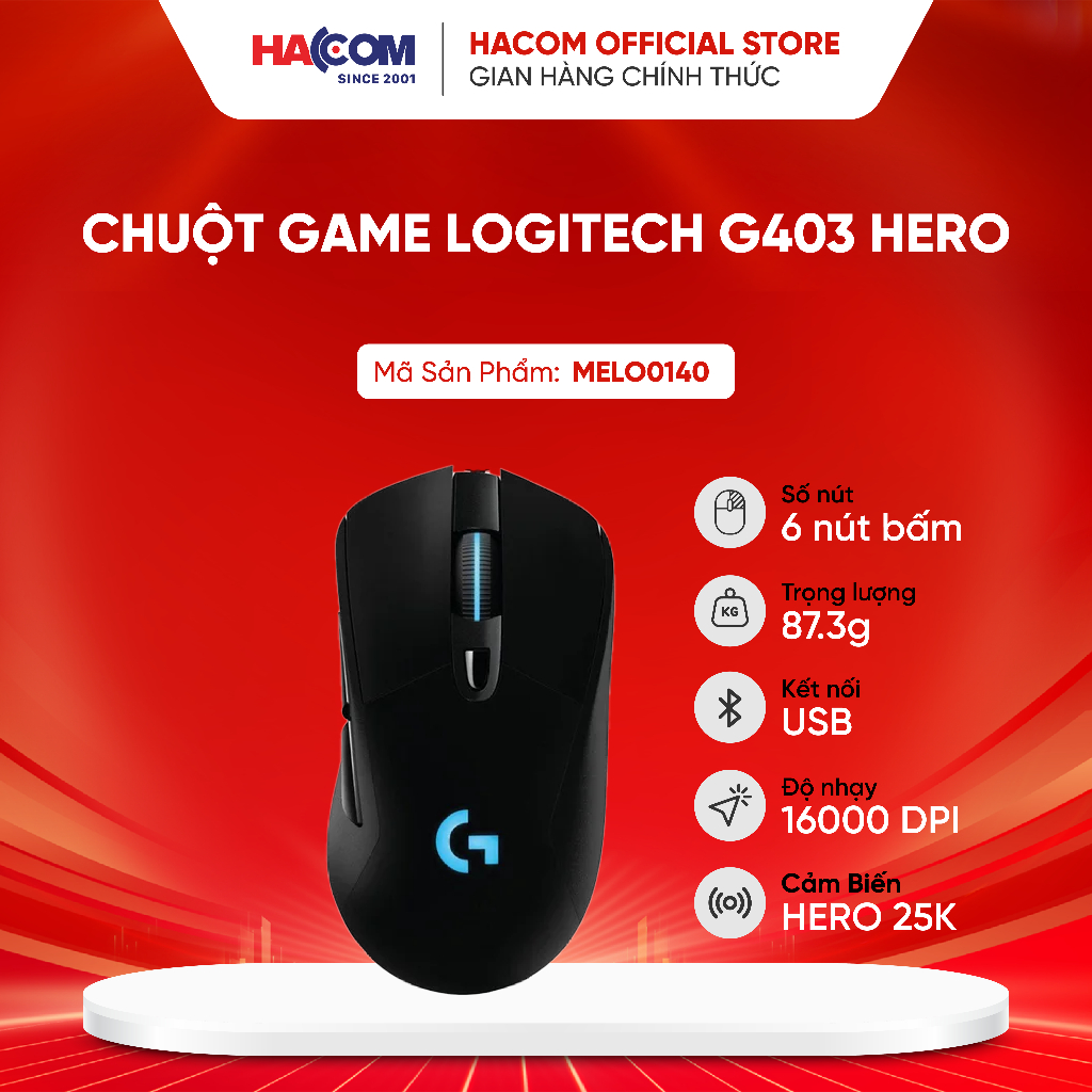 Chuột game Logitech G403 Hero (USB/RGB/Đen) - Độ phân giải lên tới 16000 DPI