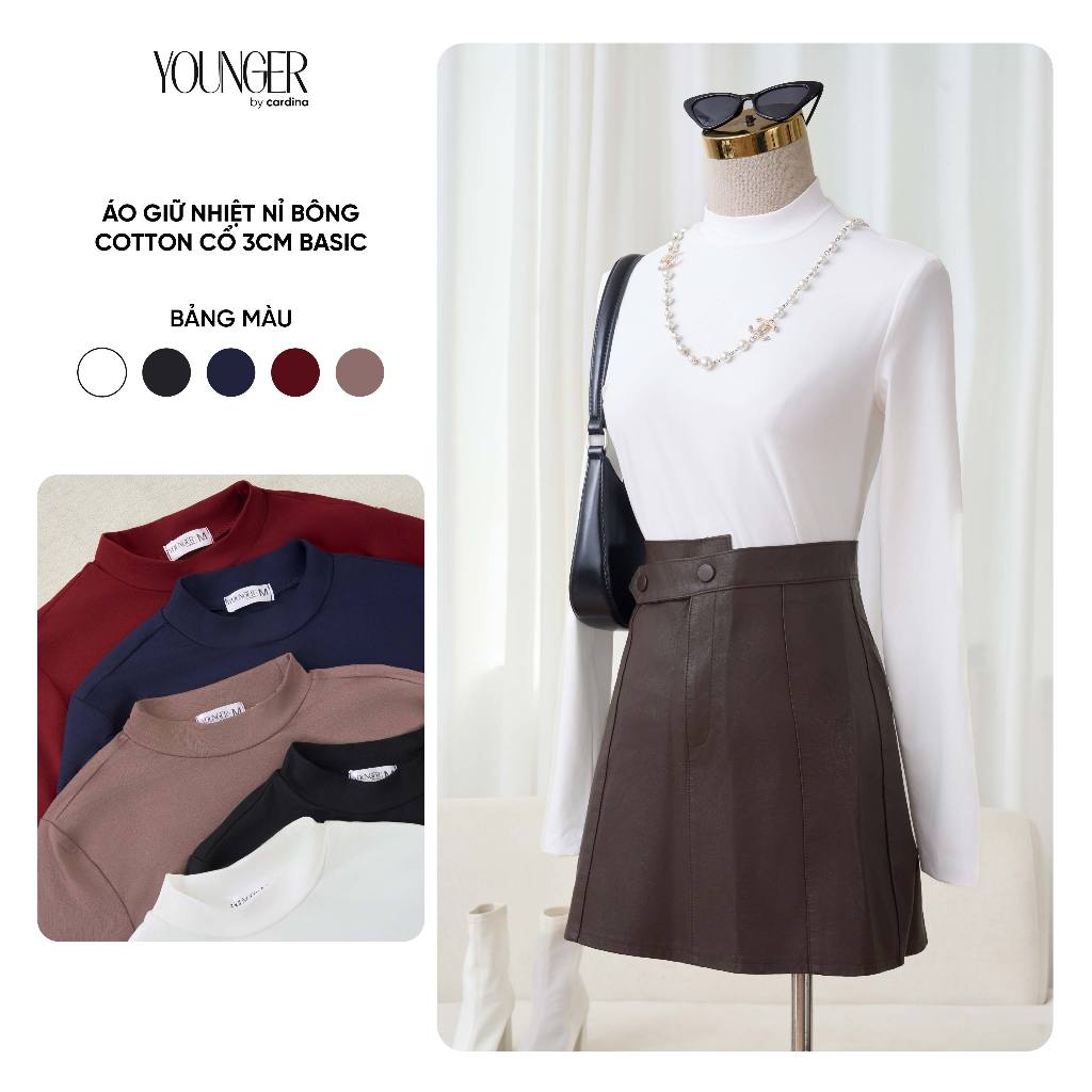 [Xả kho]Áo giữ nhiệt nữ YOUNGER BY CARDINA chất liệu nỉ bông cotton dài tay cổ cao 3cm 5YAHF11