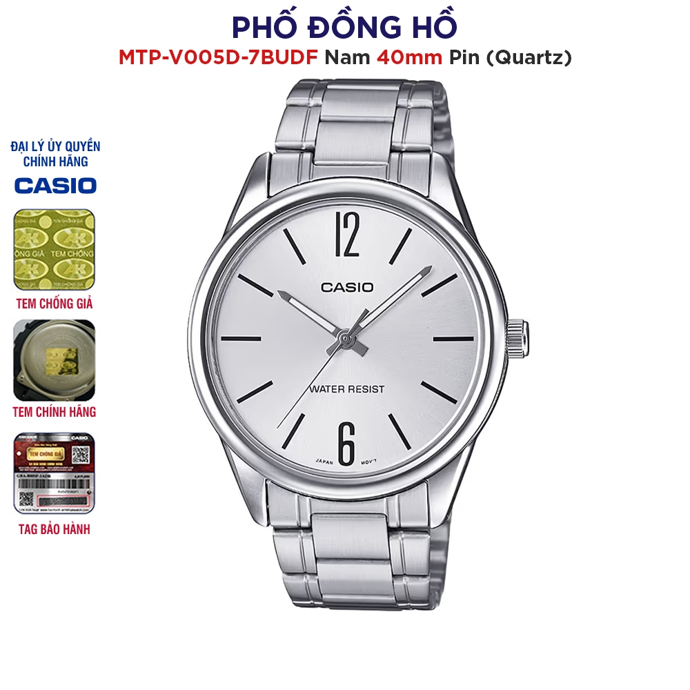 Đồng hồ nam dây kim loại Casio chính hãng Anh Khuê MTP-V005D-7BUDF