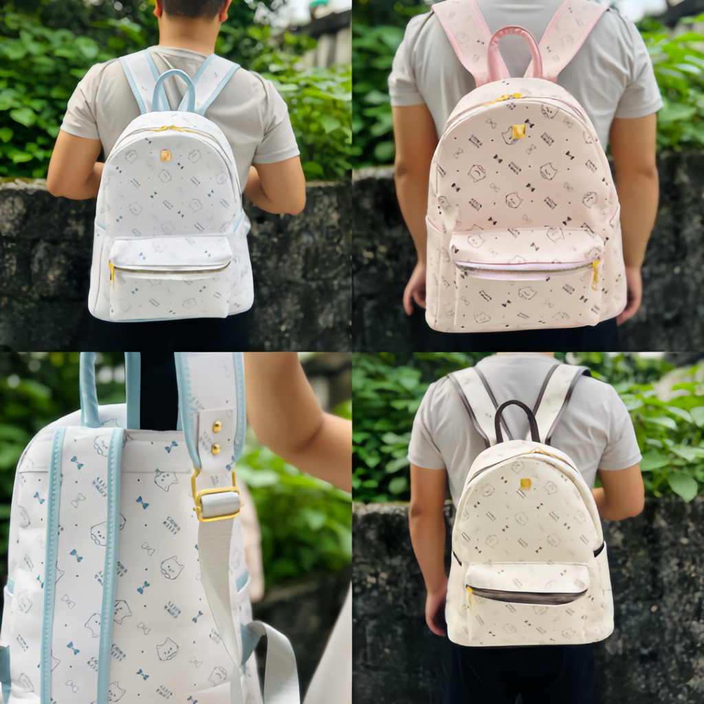 Balo da PU Kitty & Cow 40cm – Balo nữ đi học, đi chơi, màu pastel cute, form rộng cao cấp