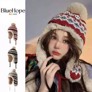  Mũ len giữ ấm che tai lót lông họa tiết thổ cẩm mùa đông mẫu mới phối đồ thời trang trendy Bluehope MN16 