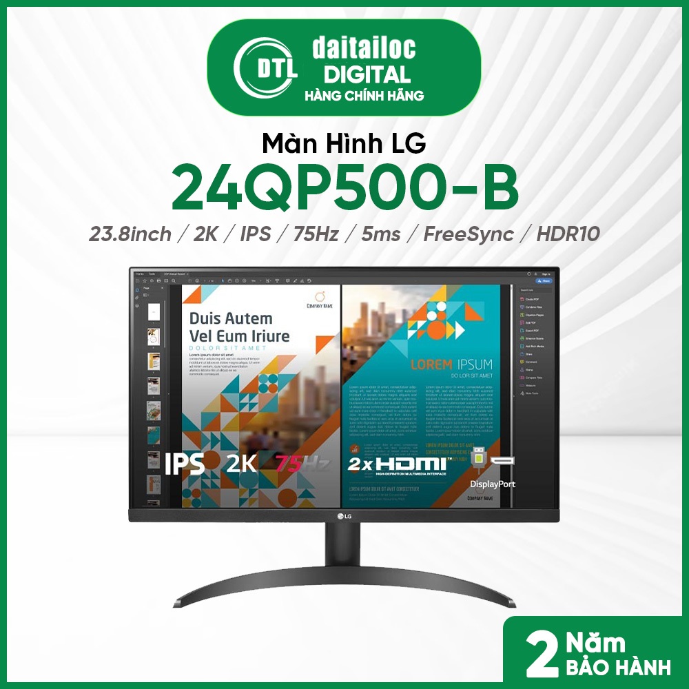Màn Hình LG 24QP500-B 23.8inch 2K IPS 75Hz 5ms FreeSync HDR10 I Chính hãng I Bảo hành 24 tháng