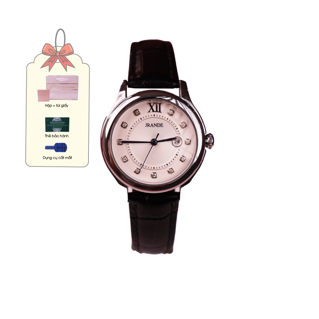 Đồng hồ nữ Jrande mặt tròn dây da đen