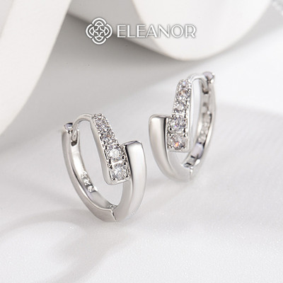Bông tai nữ chuôi bạc 925 Eleanor Accessories viền trơn đính đá phụ kiện trang sức khuyên tai 10759
