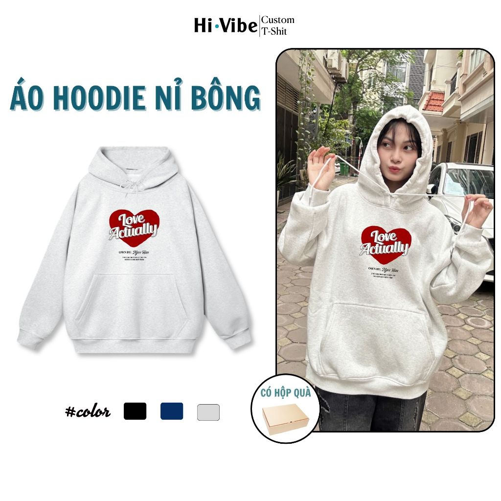 [ÁO HOODIE IN TÊN THEO YÊU CẦU] Áo Hoodie Cotton 100% Lot Nỉ Bông Trái Tim Đỏ HH18 + CÓ HỘP
