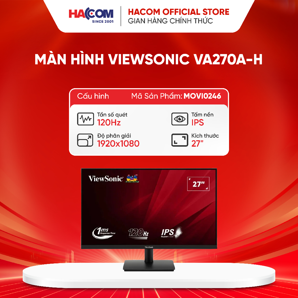 Màn hình ViewSonic VA270A-H (27 inch/FHD/IPS/120Hz/1ms) - BH 36 Tháng Hacom PC