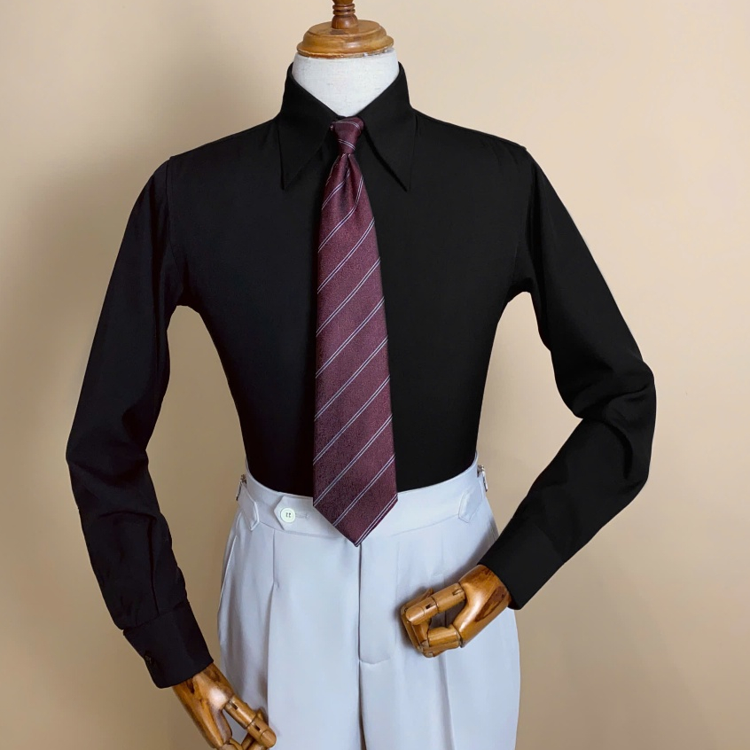 [Có Big size 100kg] Sơ mi đen trắng lá cổ to cho nam size 40kg - 100kg áo sơ mi cổ classic tay frenc