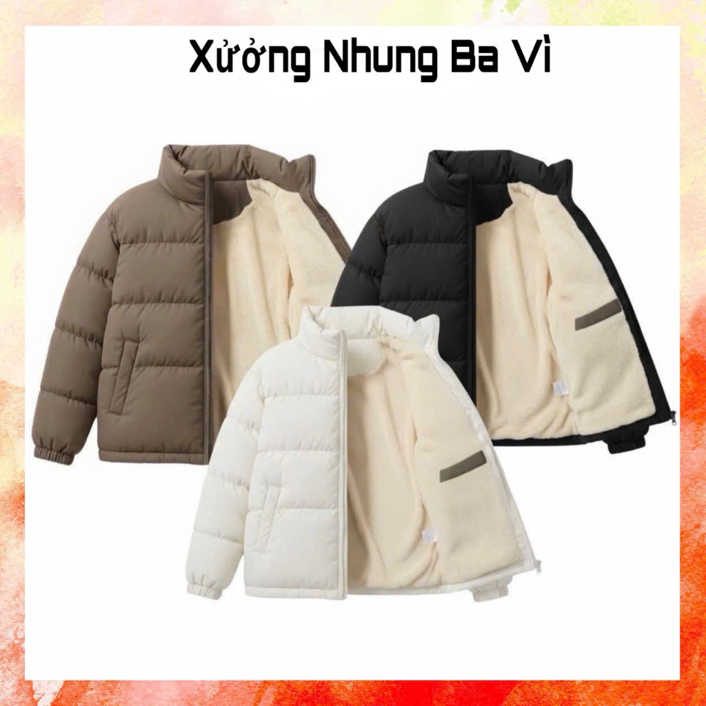 Áo Phao Lót Lông Cừu Cổ vải Cao Cấp, Áo Khoác Unisex Nam Nữ Đại Hàn Dày Dặn Chống Rét Giữ Ấm- Xưởng Nhung