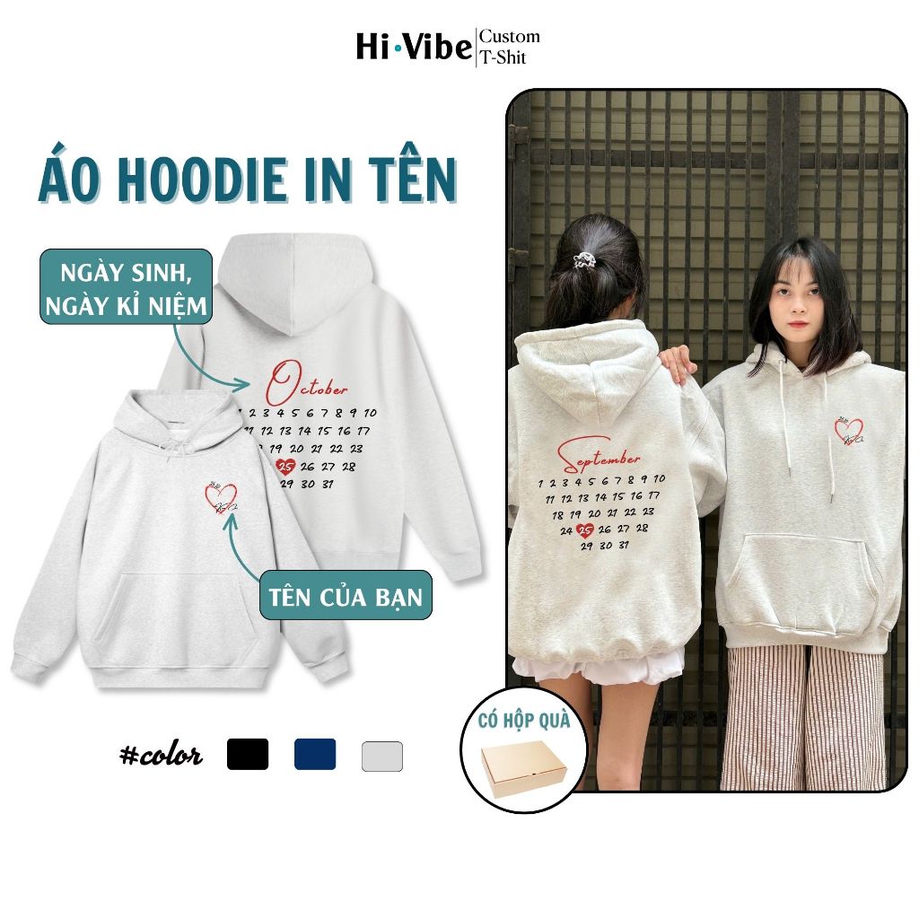 [ÁO HOODIE IN NGÀY THÁNG THEO YÊU CẦU] Áo Hoodie In Ngày Tháng, Sinh Nhật,Ngày Kỉ Niệm,... HH19 + CÓ