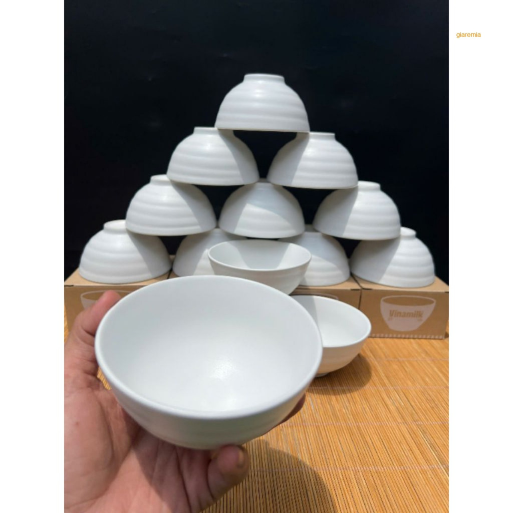 Set 10 chén sứ trắng trơn Donghwa dày dặn, cầm nặng tay có in logo Vinamilk (Quà tặng Vinamilk) ( 4 