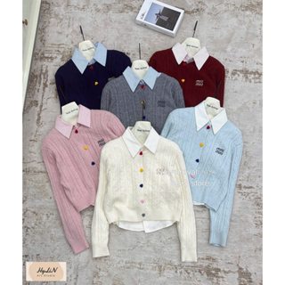  Sét áo len khuy tim dài tay kèm sơ mi 