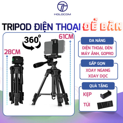Tripod Điện Thoại Để Bàn F10T Kiêm Chân Máy Ảnh Đa Năng Xoay 360 Độ Cao 61cm - HOLOCOM