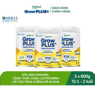  Combo 3 Sữa Bột Nutifood Sweden GrowPLUS+ Sữa Non Immunel lon 800 g  Bao bì tuỳ lô hàng  