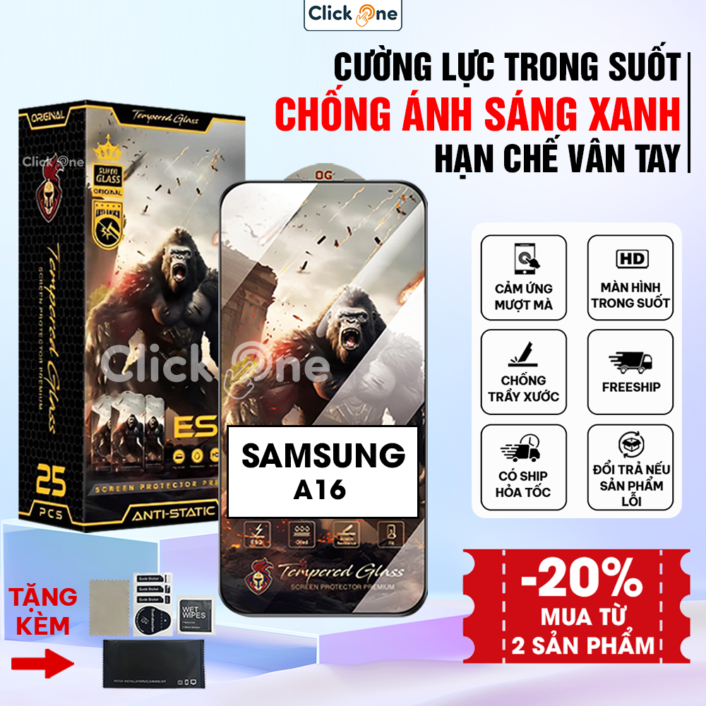 Kính cường lực Samsung A16 5G full màn trong suốt, chống ánh sáng xanh | KKCB - CLICKONE