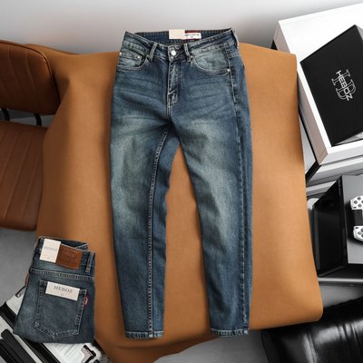Quần jean nam Heboz dáng slim trơn D055, quần dài denim wash cao cấp chuẩn form - 00002857