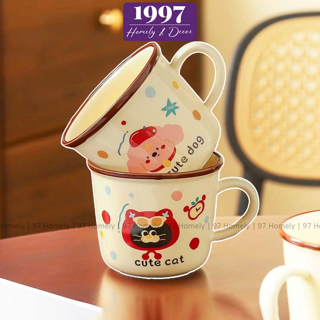 Cốc Sứ Teacup Có Quai 97HOMELY Họa Tiết Động Vật Dễ Thương Sứ Ceramic Cao Cấp DT251002901