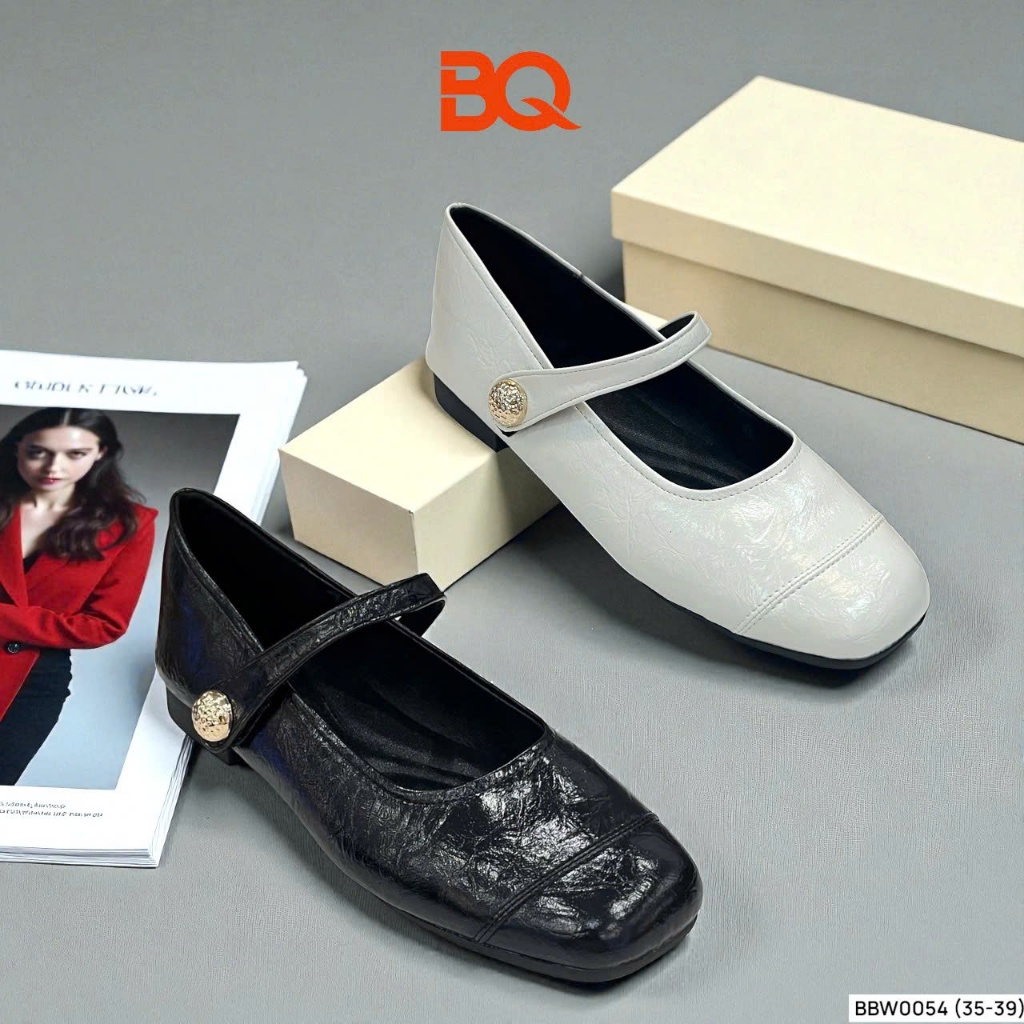 BQ | Giày búp bê size 35-39 Giày bệt nữ cao cấp quai nhám dán ôm chân mũi vuông trẻ trung BBW0054