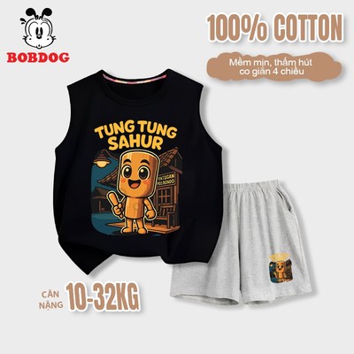 Set bộ bé trai BOBDOG chất liệu thun cotton mỏng nhẹ in hình TUNG TUNG SAHUR cho bé BD-KS319
