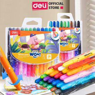   HỌA CỤ DELI  Bút Sáp Dầu Dạng Vặn Deli -Màu Sáp Dầu Bút Xoay 12 24 36 Màu Tươi Sáng Mịn Rửa Trôi Được An Toàn Trẻ Nhỏ 