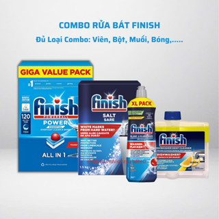  Combo rửa chén finish 150 120 94 viên + Muối Finish 1,2kg+ Bóng 800ml nhiều loại combo cho máy rửa bát 
