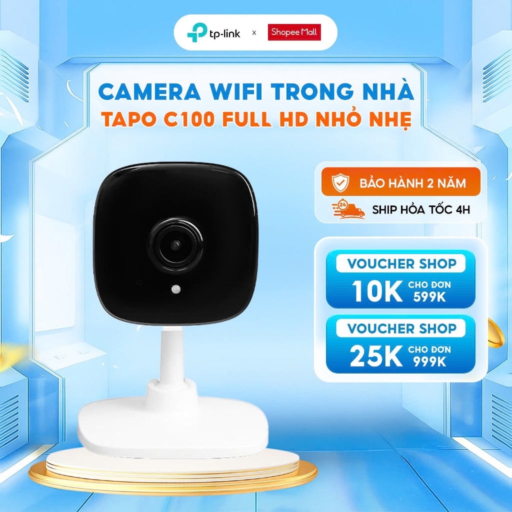 Camera Wifi TP-Link Tapo C100 Góc Cố Định Nhỏ Nhẹ Full HD Đàm Thoại 2 Chiều | Cảnh Báo Chuyển Động