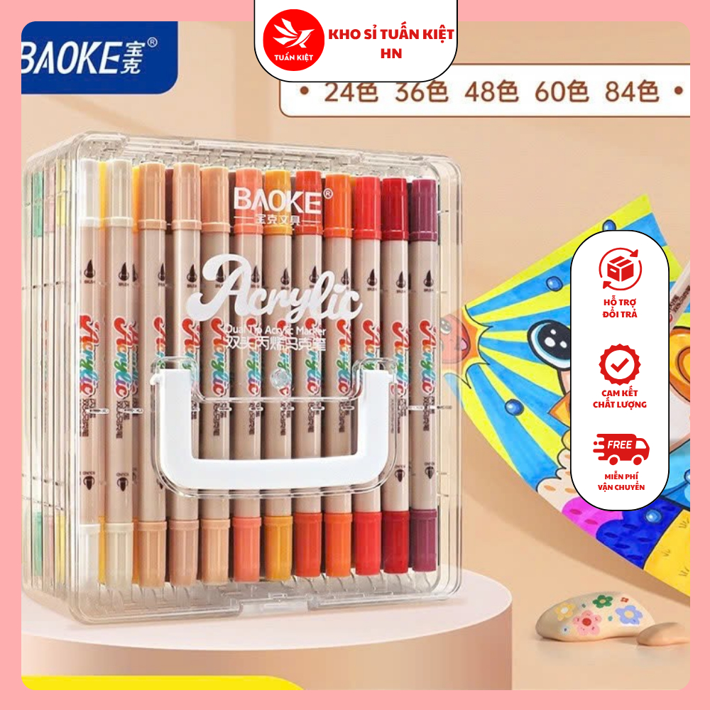 Bút Maker Acrylic Baoke Brush Hộp Nhựa Mica 2 Đầu MP-2967