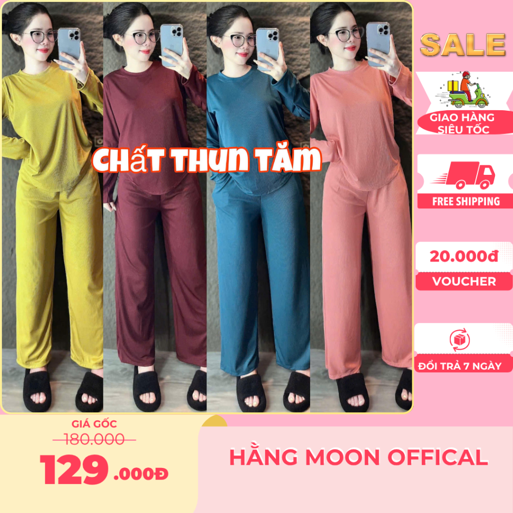  Sét bộ mặc nhà  đồ bộ nữ Bigsize Hằng Moon SET BỘ Ủ KEM THUN TĂM BIGSIZE QUẦN ỐNG SUÔNG 