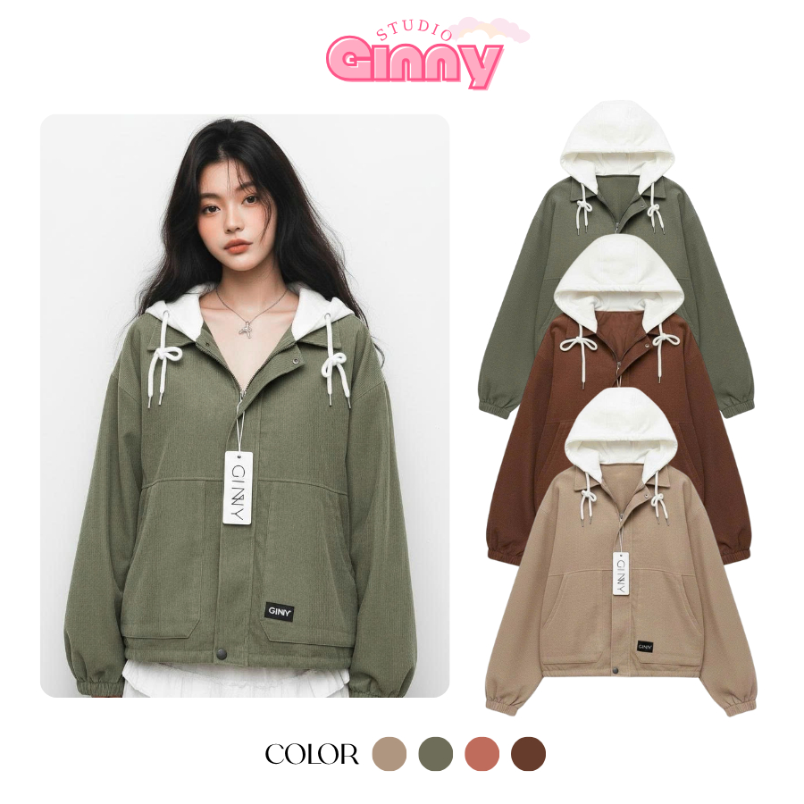 GINNY Áo Khoác Nhung Tăm Unisex TL025 Chống Tia UV Có Túi Form Rộng Chất Liệu Cao Cấp Mềm Mịn Ấm Áp 