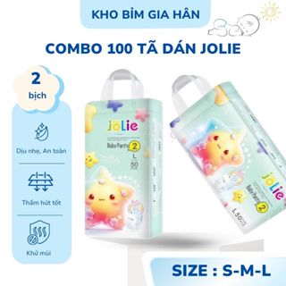  Combo 50-100 Miếng Tã Dán Jolie – Size S M L Cho Bé 3–12kg Siêu Mỏng Khô Thoáng Cả Ngày 