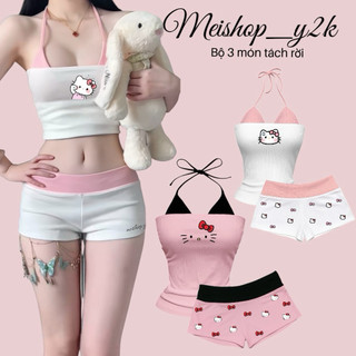 [CÓ MÚT] Set 3 Món CO GIÃN Gồm Áo bikini, Áo Quây, Quần Cạp Thấp Y2K