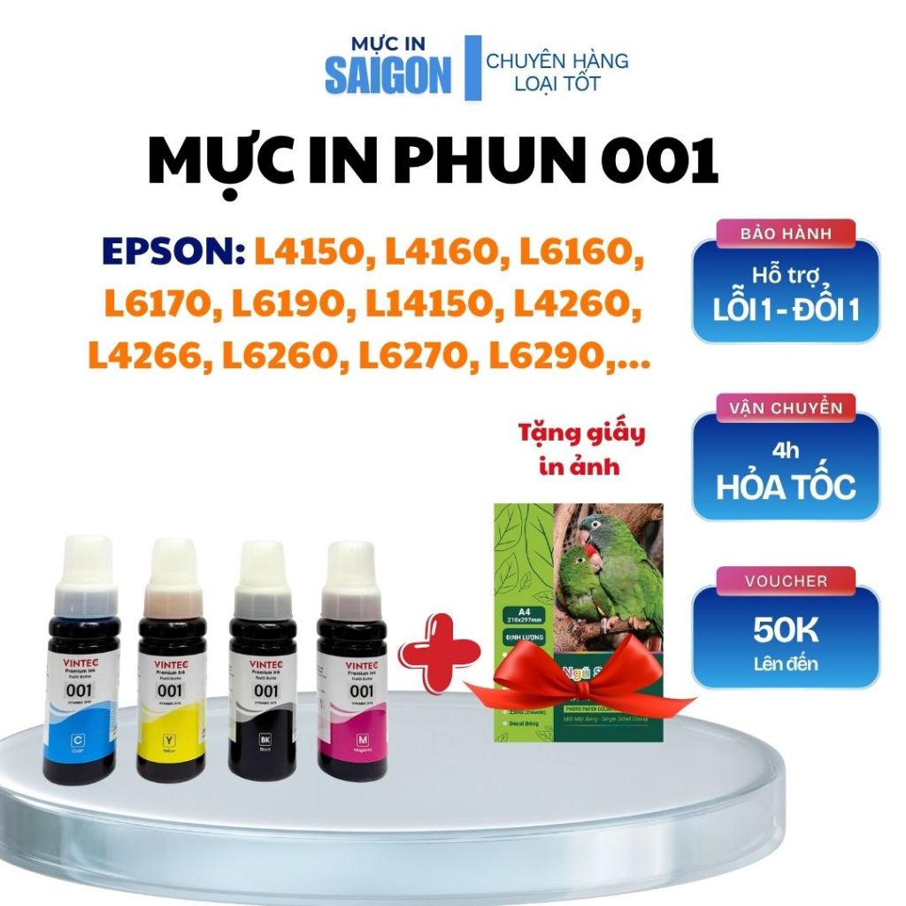 [Mã 001] Mực in phun máy in Epson L4150, L4160, L6160, L6170, L6190, L4260,..  [TẶNG GIẤY IN ẢNH]