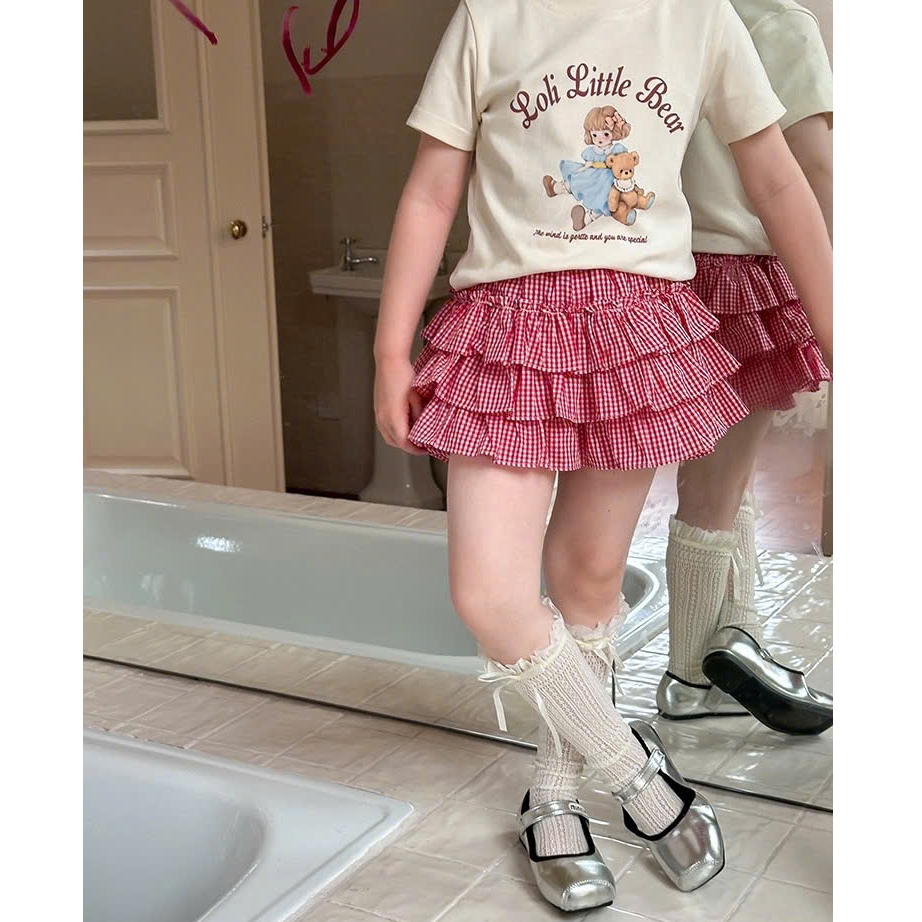 Chân váy bèo có quần bên trong cho bé mặc đi chơi, đi học July kid . Vải tơ đũi mềm mát. Size bé 2-10 tuổi(13-40kg)