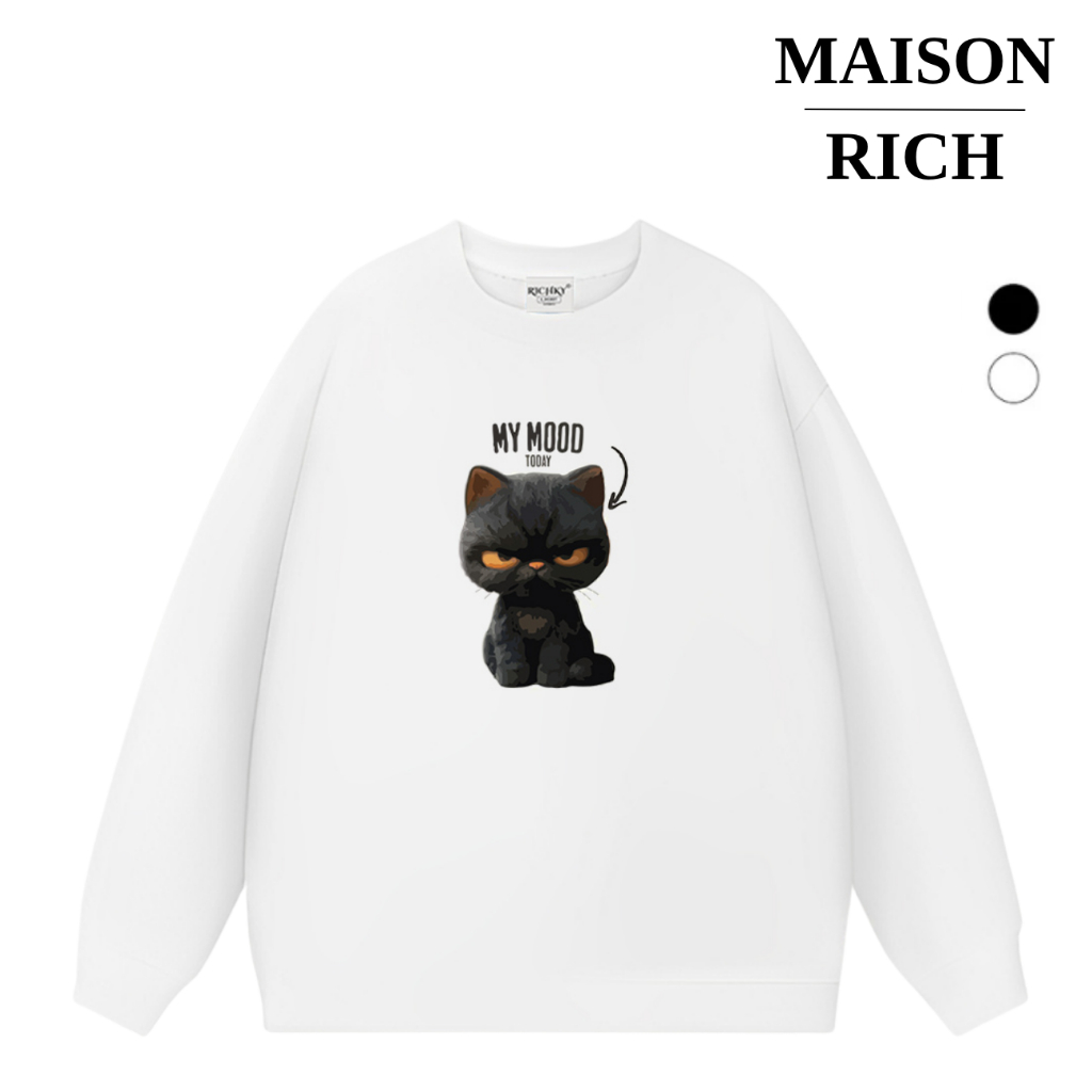 Áo Sweater Maison Rich Premium Nỉ Mèo Giận Dữ Angry Cat Mood Today