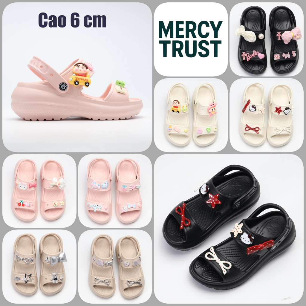 [Kèm Sticker Bộ + Vớ] Dép MERCY TRUST TOW Cao 6cm Chất Liệu EVA Không Mùi, Êm Nhẹ Chống Trơn Trượt - Sandal 2 quai