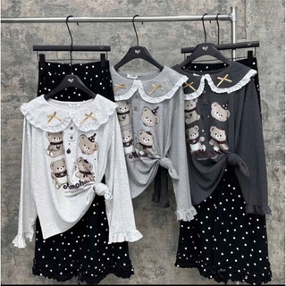  SET BỘ THUN GÂN TĂM IN GẤU TAY DÀI QUẦN ỐNG RỘNG LAI BÈO _SET ĐỒ NỮ MẶC NHÀ THU ĐÔNG FROM ĐẸP _XƯỞNG MAY THU LÊ 