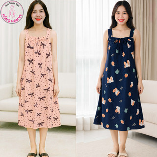  Váy đầm tole lanh mặc nhà HỒNG NAM VY thiết kế 2 dây thoáng mát 