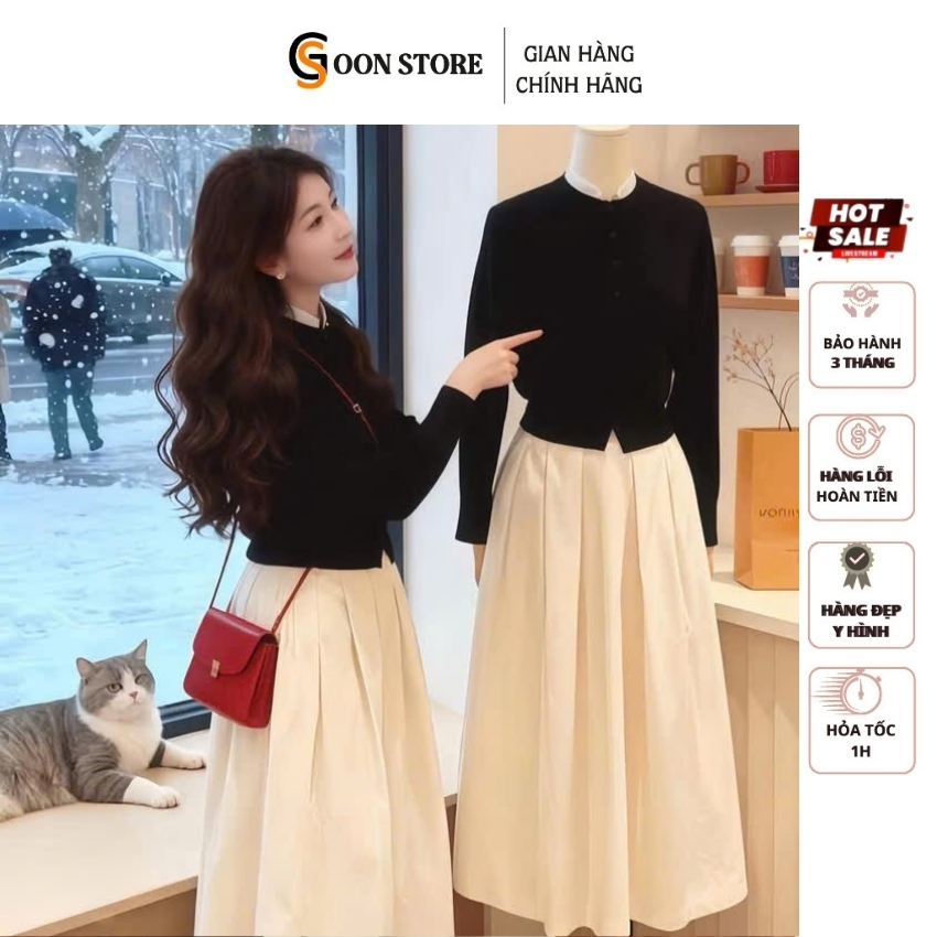 Set Thu đông áo tay dài kèm chân váy trắng , Set đồ nữ đơn giản nhẹ nhàng Goon Store