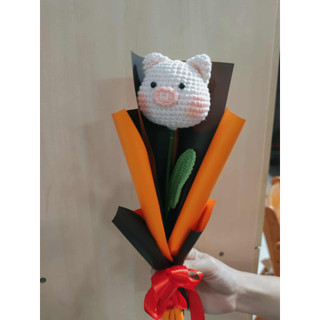 (Ảnh Thật) Bó hoa len hướng dương/hoa hồng/đầu thú/Thỏ mặt trờ - Handmade