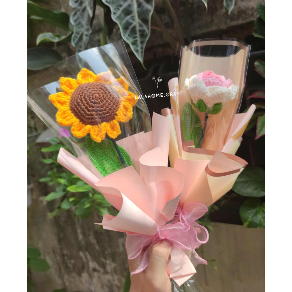 (Ảnh Thật) Bó hoa len hướng dương/hoa hồng/đầu thú/Thỏ mặt trờ - Handmade