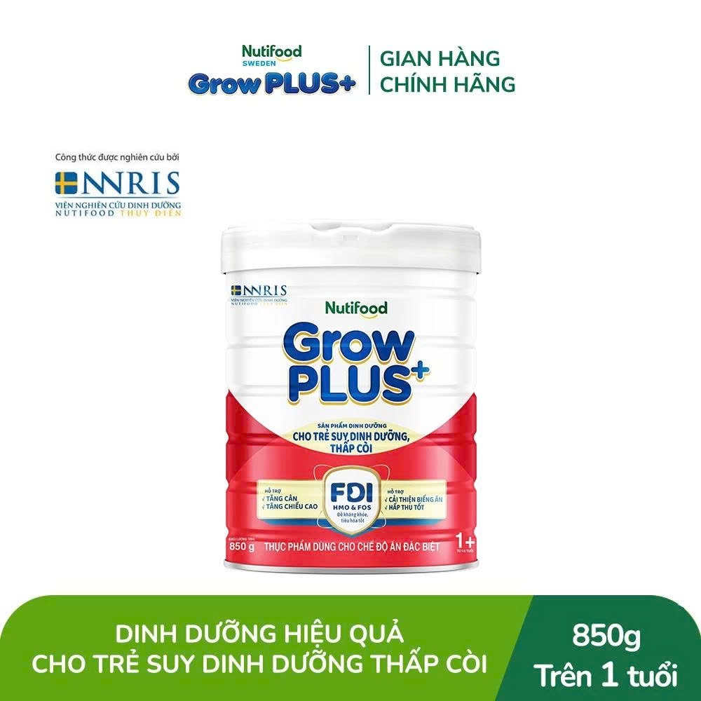 (HSD T10-2027) (Kèm Quà) Sữa Bột Grow PLUS+ Suy Dinh Dưỡng 1+ Và Thấp Còi 850g Đỏ.