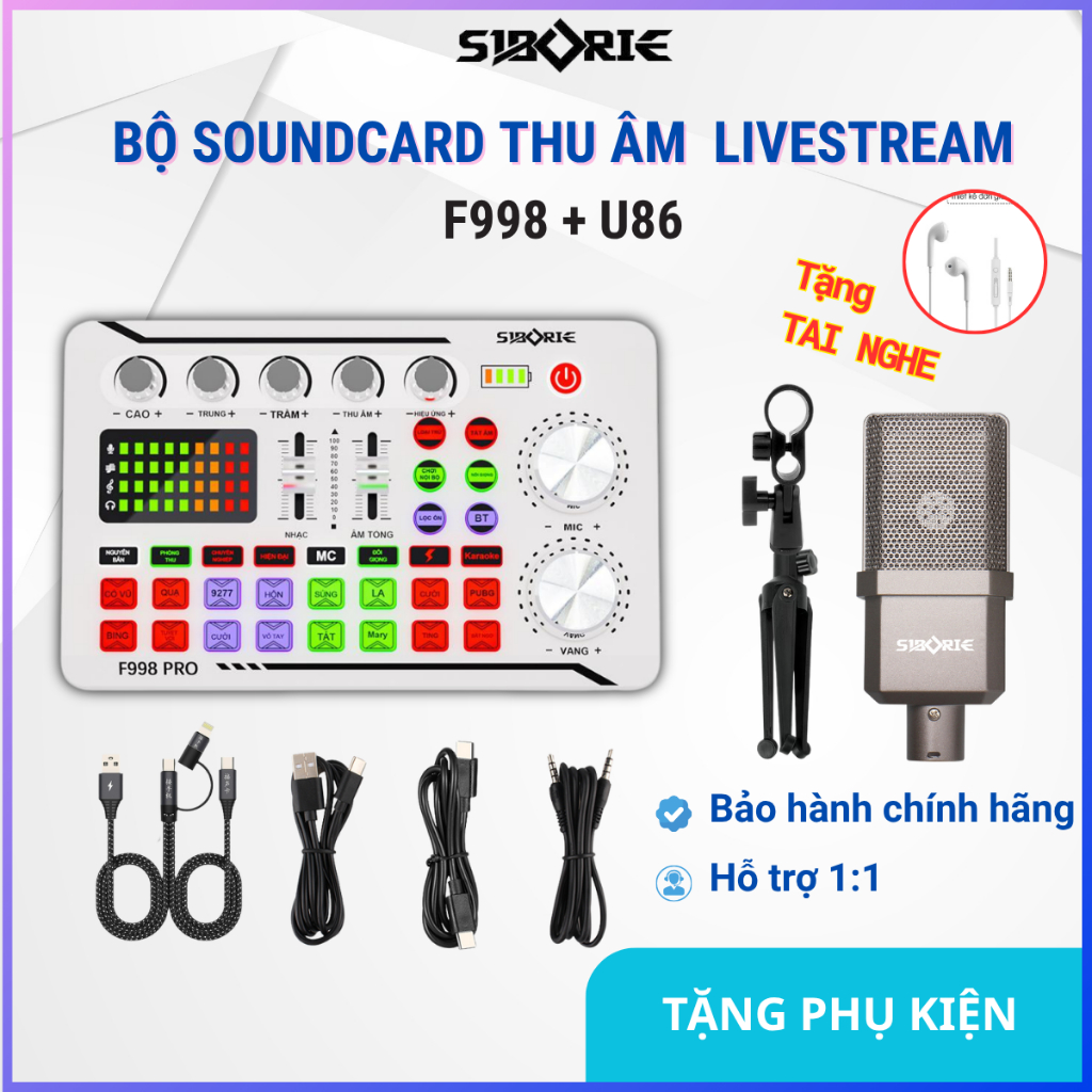 Thu âm Soundcard thu âm SIBORIE F998 + Mic U86 – Livestream hát karaoke chuyên nghiệp – Tặng tai ngh