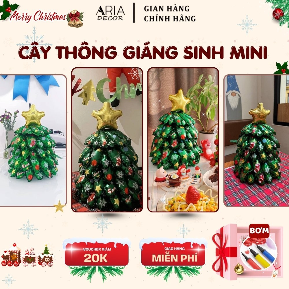 [QUÀ TẶNG] Cây thông Noel mini 3D bóng 2025 ARIA DECOR– Trang trí Giáng Sinh có tặng kèm bơm, dễ bơm