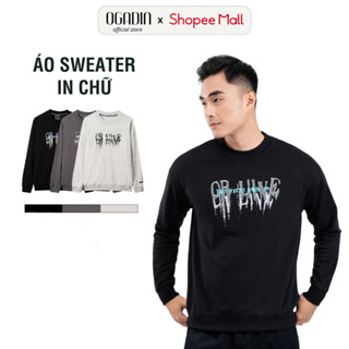  Áo sweater nam OGADIN áo nỉ nam dài tay cổ tròn in chữ thời trang cao cấp OAN005 