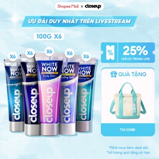   LIVE  Combo 6 Kem đánh răng Closeup White Now - Trắng Bật Tông 3X TỨC THÌ với Công nghệ Ánh Sáng Xanh 100g 