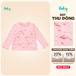 Áo thun bé gái ILABY thiết kế cổ bèo đính stick kẹo dễ thương chất liệu thun co giãn 4 chiều  3423  