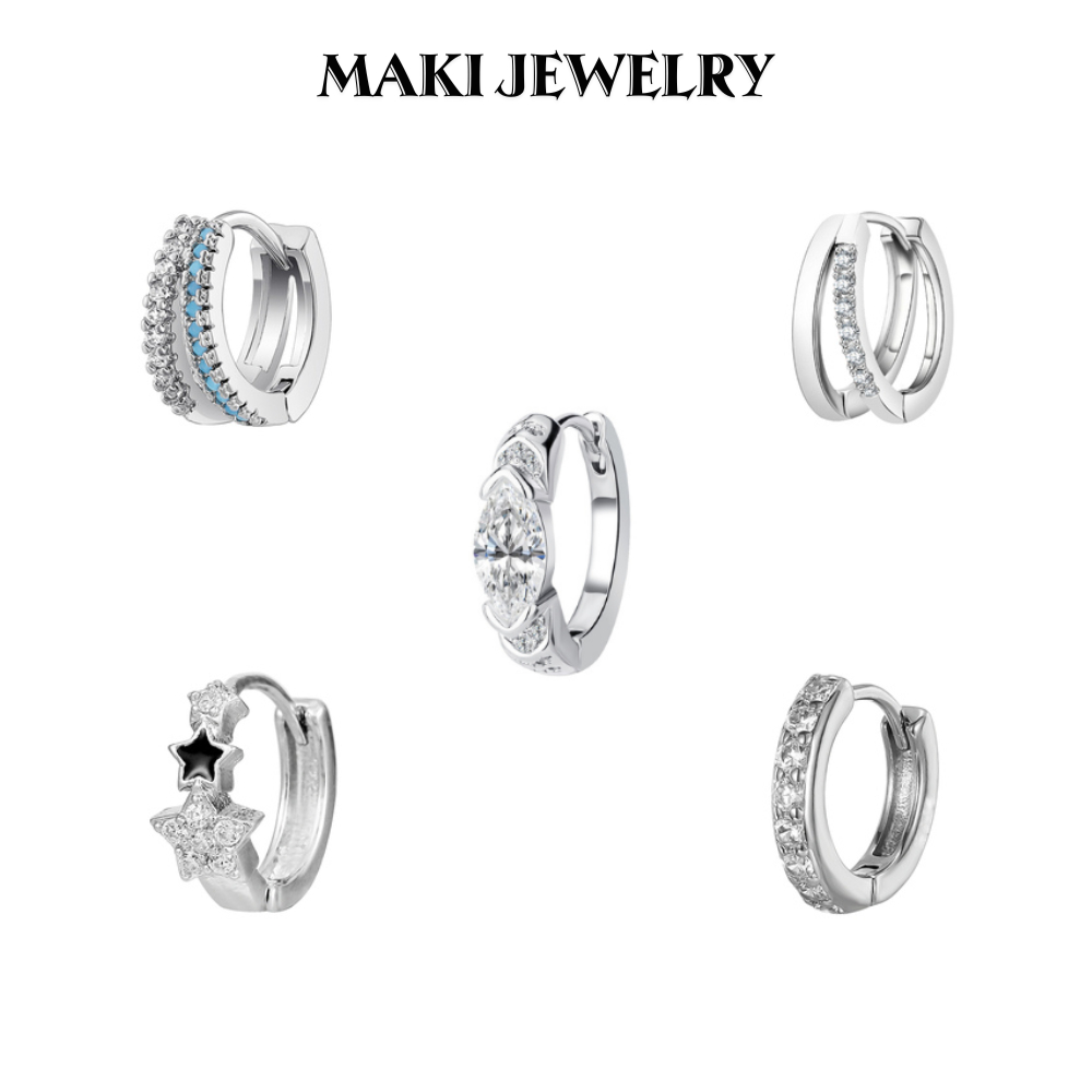 Khuyên tai tròn titan đính đá Zircon xanh biển unisex Maki Jewelry – Bông tai nam nữ nhỏ sang trọng tinh tế dễ phối đồ
