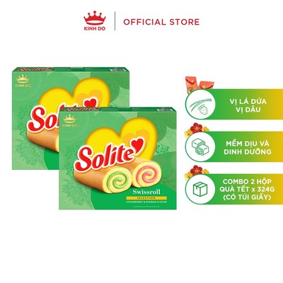 [HỎA TỐC] Combo 2 Hộp Bánh Bông Lan Solite Tết 2026 Cuộn Kem Vị Lá Dứa & Vị Dâu 324g