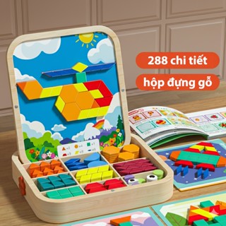  Bộ Đồ Chơi 288 Miếng Ghép Hình Học Sáng Tạo Kèm Hộp Gỗ Cao Cấp và Bảng Từ Tính Thông Minh 