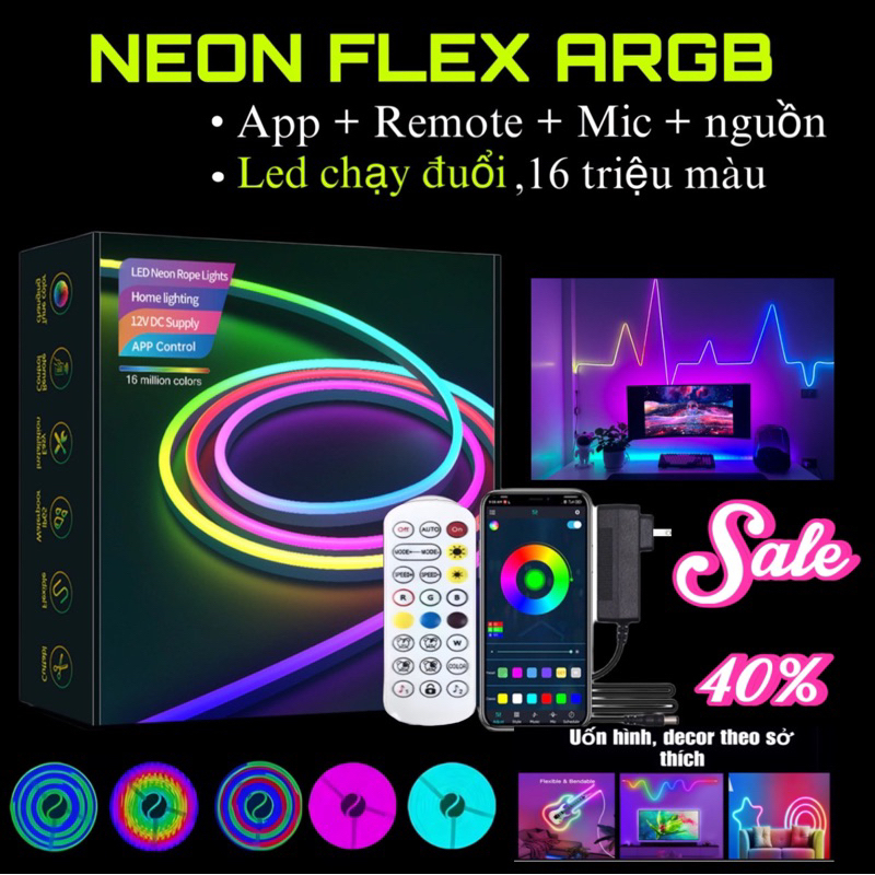 Đèn NEON FLEX aRGB Dây đèn neon chạy đuổi trang trí phòng ngủ, decor phòng khách
