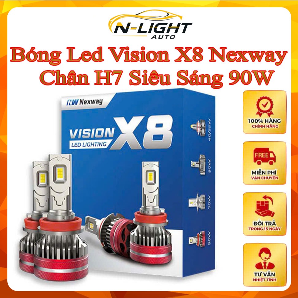 Bóng Led Vision X8 Nexway Chân H7 Siêu Sáng 90W